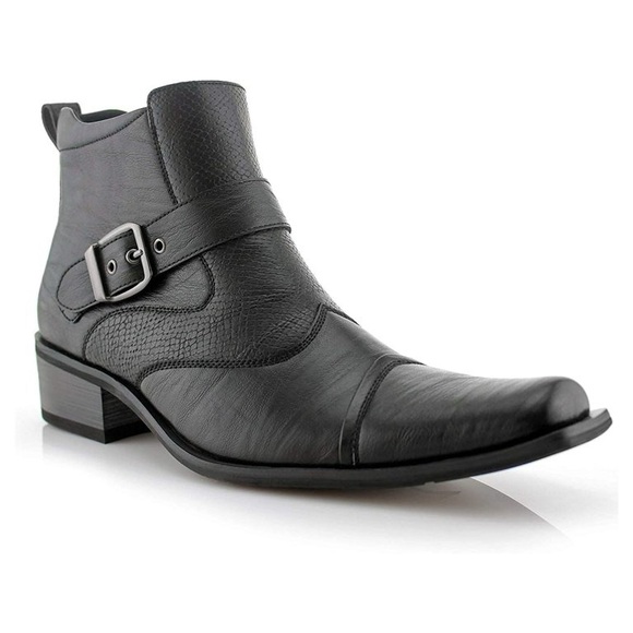 Ferro Aldo Men’s Black Alejandro Ankle High Western Buckle Strap Boots- Size 12 - Picture 1 of 14